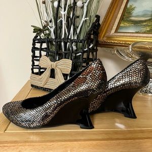 Kelsi Dagger Snake Print Metallic Wedge
